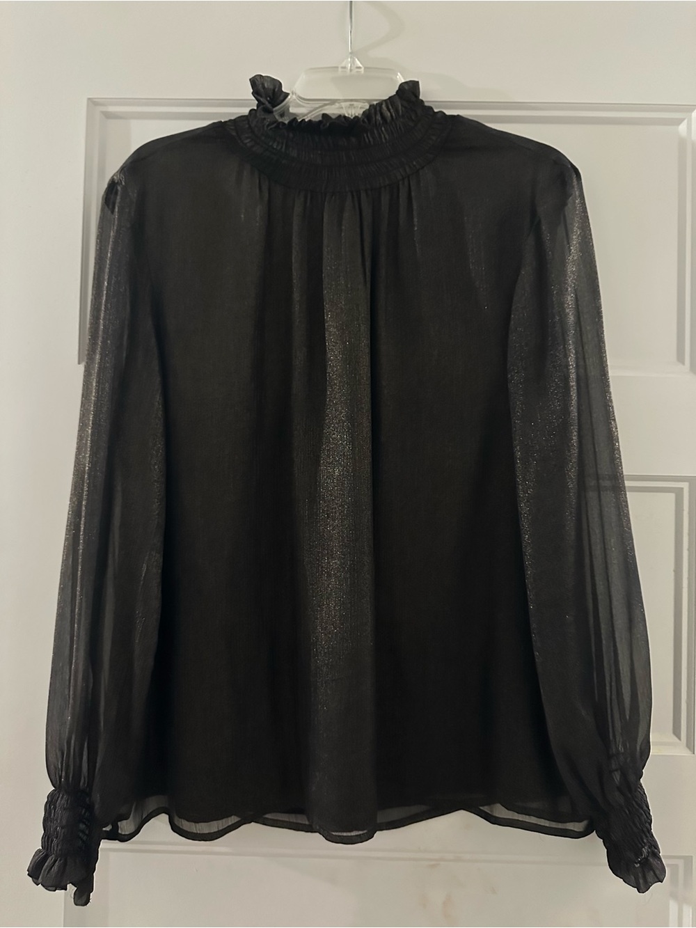 Ann Taylor Factory Black Sheer Ruffle-Neck Blouse